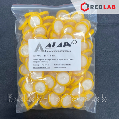 [Gói 100 cái] Đầu lọc Nylon Syringe filter ALAIN 13mm / 25mm, lỗ lọc 0.22um / 0 45um, dùng cho sắc ký HPLC, có VAT