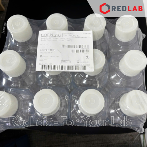 Chai nhựa PET trong suốt dạng vuông Corning / Gosselin P500B-50 500ml, chia vạch, tiệt trùng gói 12 cái, có VAT