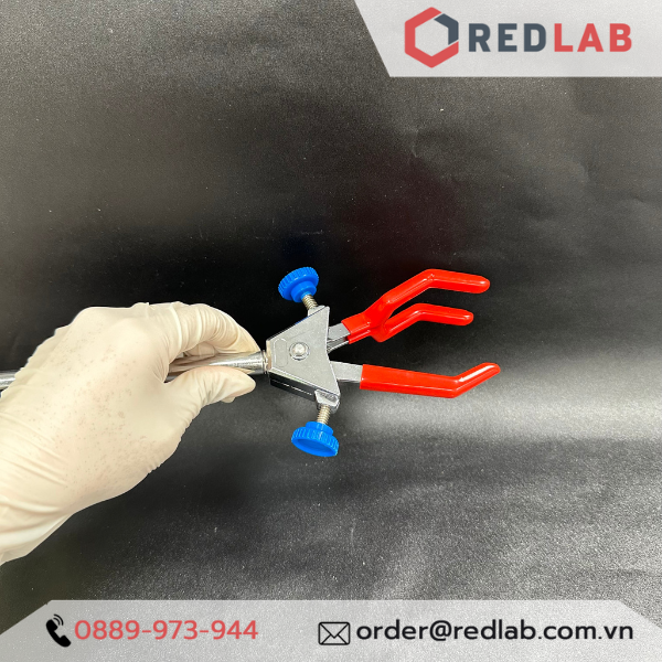 Kẹp bình cầu 3 càng Genlab, khẩu độ 70mm, dùng cho các thí nghiệm hoá học, có VAT
