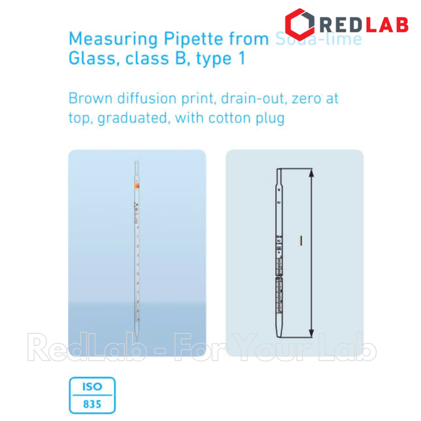 Pipet thẳng vạch nâu DURAN Class AS 0.5 1 2 5 10 20 25 ml, zero trên đỉnh, ống hút thủy tinh kẻ vạch thí nghiệm, có VAT