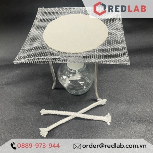 Bộ đun thí nghiệm, gồm kiềng 3 chân inox, lưới nung amiăng, đèn cồn, tim đèn dự phòng