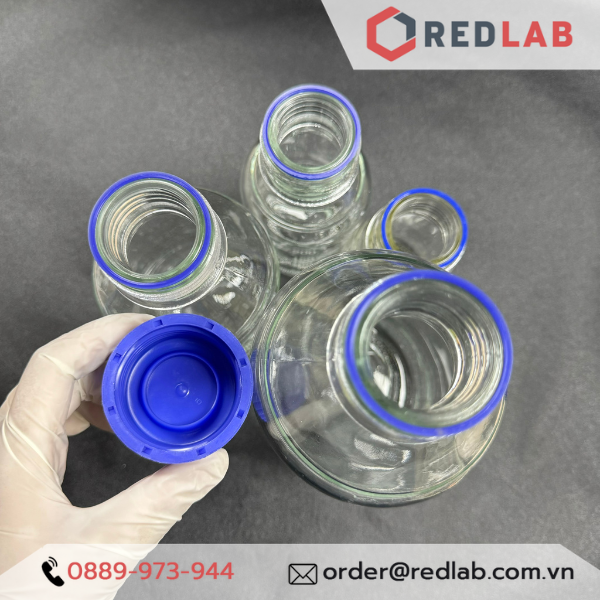 Chai trắng Eco nắp vặn xanh ONELAB 100 250 500 1000 ml - GL45, chai thuỷ tinh soda-lime, đựng mẫu thí nghiệm, có VAT