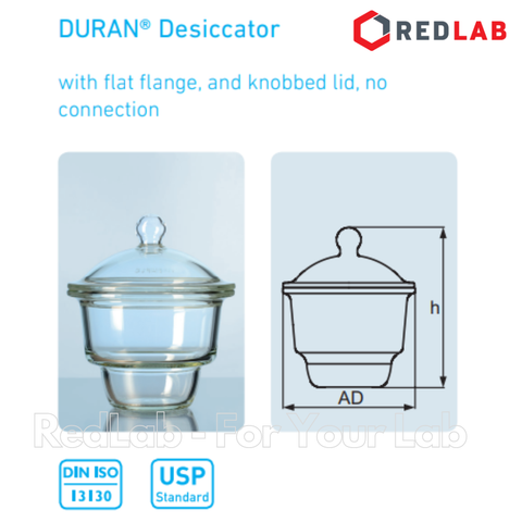Bình hút ẩm trắng không vòi, vĩ inox DURAN Class A 100 150 200 250 300 mm - 0.7 2.4 5.8 10.5 18.5 L, Desiccator, có VAT