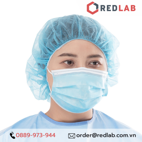 Nón trùm đầu - mũ con sâu vải không dệt màu xanh hãng PT, dùng cho spa, thí nghiệm, nhà máy, có VAT-Redlab