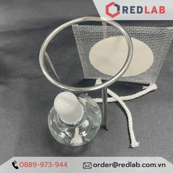 Bộ đun thí nghiệm, gồm kiềng 3 chân inox, lưới nung amiăng, đèn cồn, tim đèn dự phòng