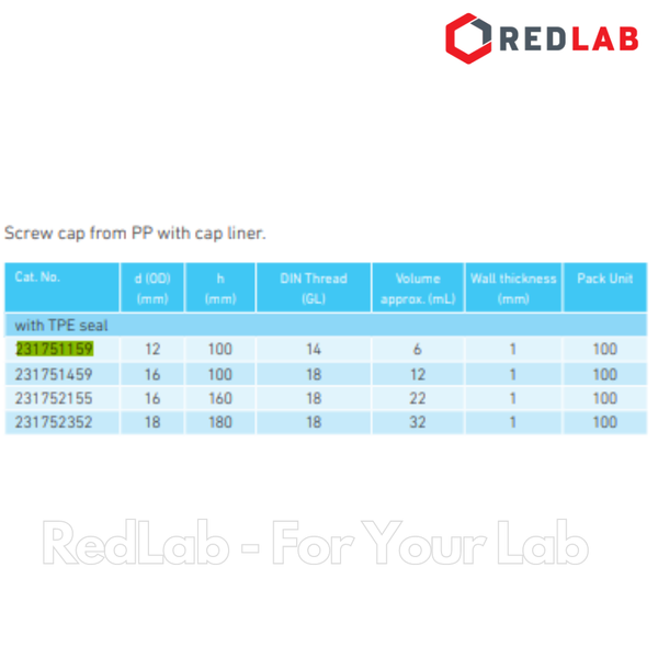 Ống nghiệm có nắp vặn nhựa PP đen DURAN 12x100 16x100 16x160 18x180 mm, seal TPE, thủy tinh soda-lime, có VAT