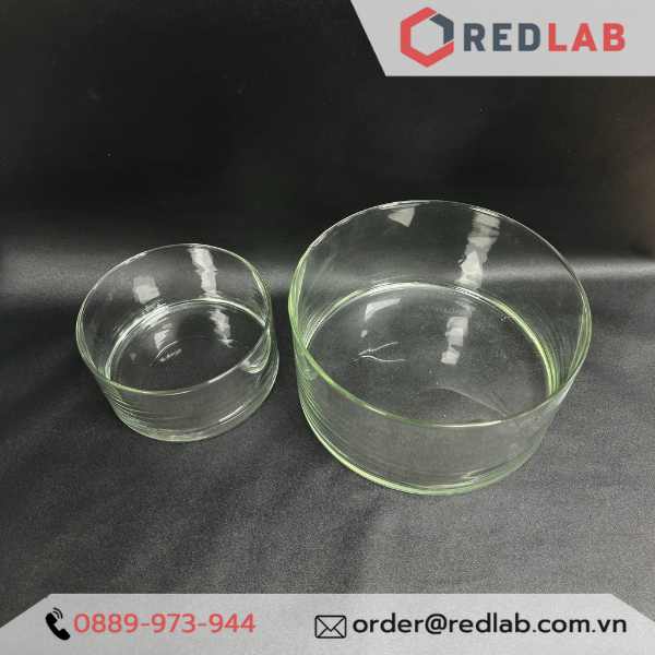 Chậu thuỷ tinh ONELAB Ø 14x7 20x10 cm, dùng đựng mẫu thí nghiệm, có VAT