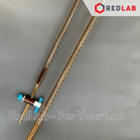 Buret thủy tinh Nâu khoá nhựa PTFE 10ml 25ml 50ml ONELAB, burette chia vạch nâu chuẩn độ hoá chất kị sáng, có VAT - redlab