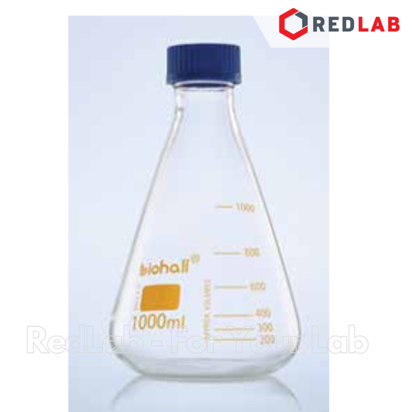 Bình tam giác nặp vặn xanh BIOHALL 50 100 150 250 500 1000 ML - GL25 GL45, chia vạch trắng, có VAT