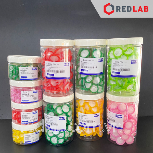 [Hộp 100 cái] Đầu lọc PTFE ưa nước hydrophilic Syringe filter Labfill ALWSCI 13mm / 25mm, lỗ lọc 0.22um / 0 45um, dùng cho sắc ký HPLC, có VAT
