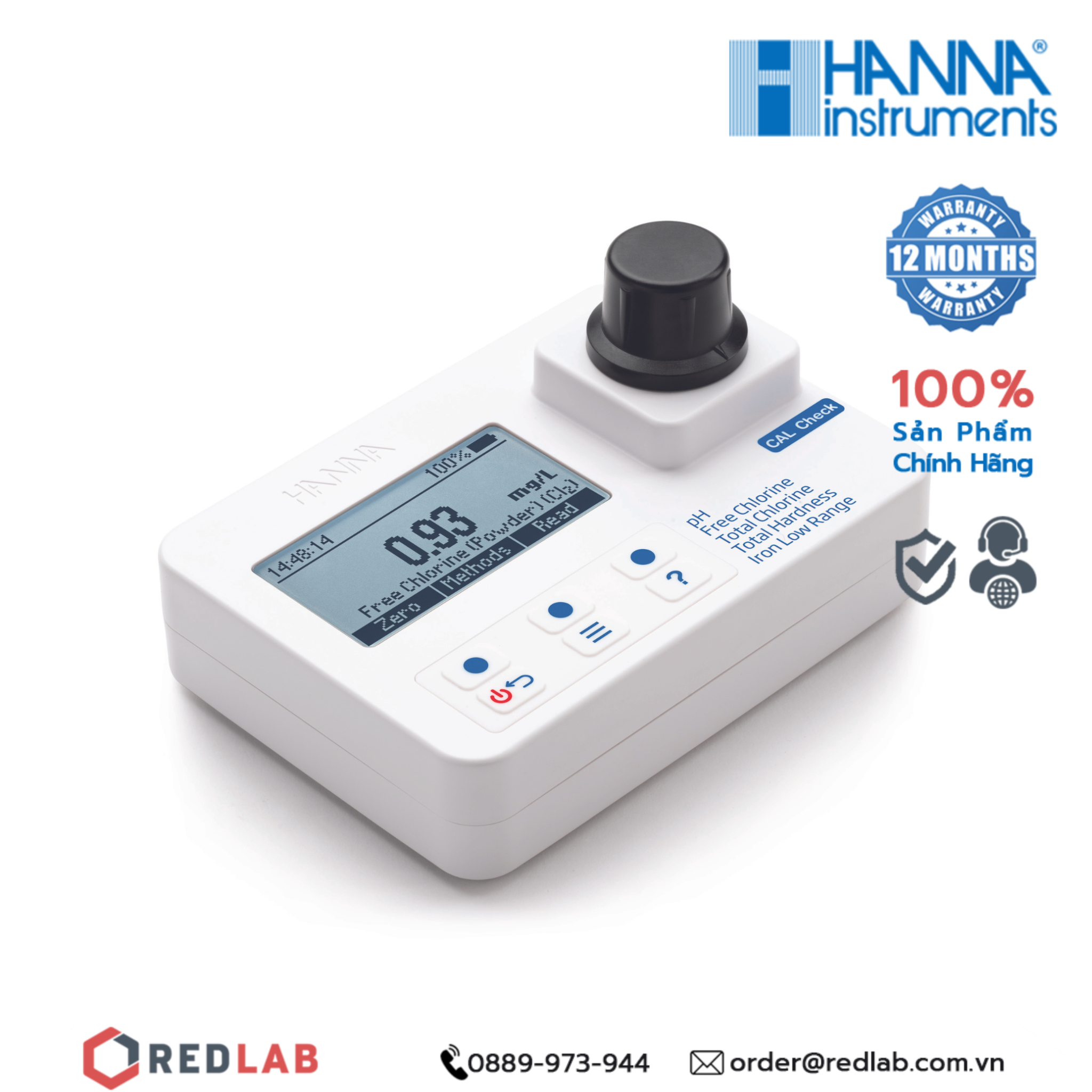 Máy đo Clo dư/Clo tổng/Độ cứng tổng/Sắt thang thấp và pH trong nước Hanna HI97745