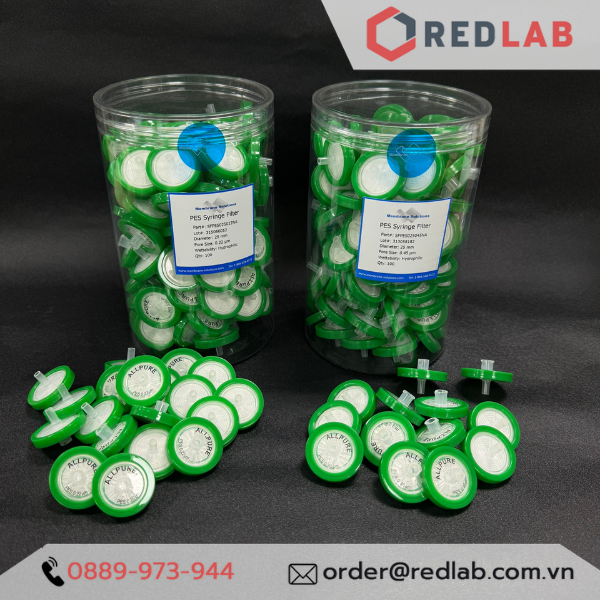 Đầu lọc sắc ký PES ưa nước MEMBRANE SOLUTIONS 25mm lỗ lọc 0.22um / 0.45um, hydrophilic syringe filter, có VAT