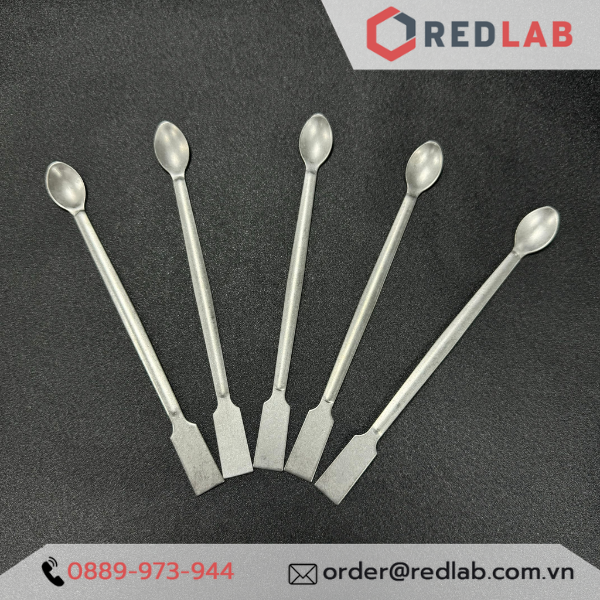 Thìa xúc hóa chất 1 đầu dẹt 1 đầu tròn inox ONELAB 15 17.5 20 23 cm, thìa cân, muỗng múc mẫu thí nghiệm, có VAT
