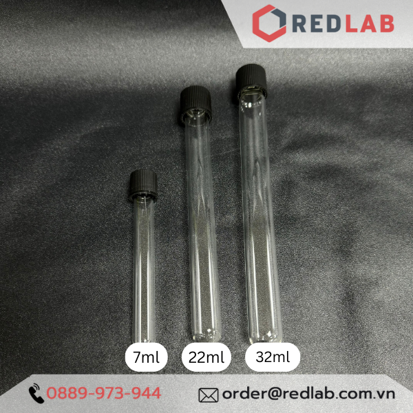 Ống nghiệm có nắp vặn nhựa PP đen DURAN 12x100 16x100 16x160 18x180 mm, seal TPE, thủy tinh soda-lime, có VAT