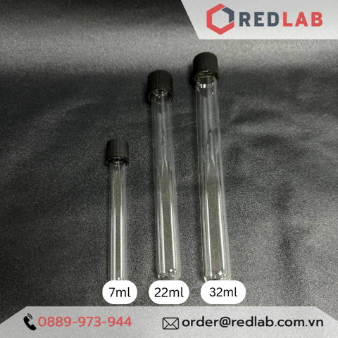 DURAN - ĐỨC Ổng nghiệm có nắp vặn đen, 12x100 16x100 16x160 18x180mm, thuỷ tinh soda-lime, nắp PP đệm TPE - Redlab