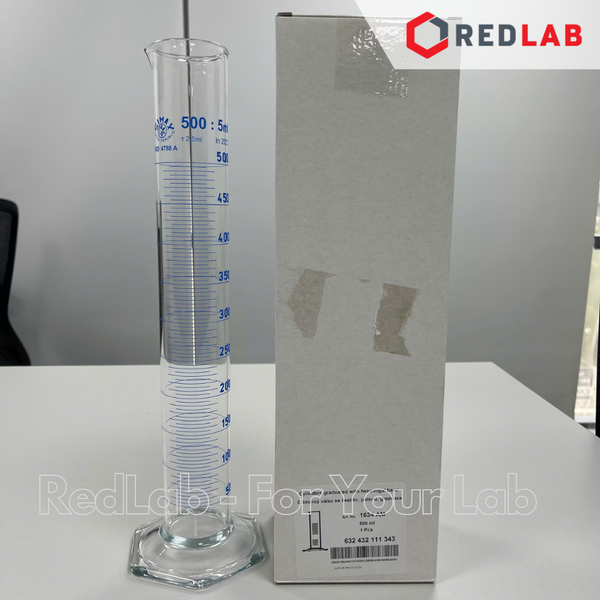 Ống đong thủy tinh SIMAX Class A 5 10 25 50 100 250 500 1000 ml, đế lục giác, vạch xanh, Measuring Cylinder, có VAT