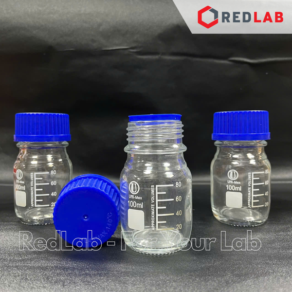 Chai trắng Eco nắp vặn xanh ONELAB 100 250 500 1000 ml - GL45, chai thuỷ tinh soda-lime, đựng mẫu thí nghiệm, có VAT