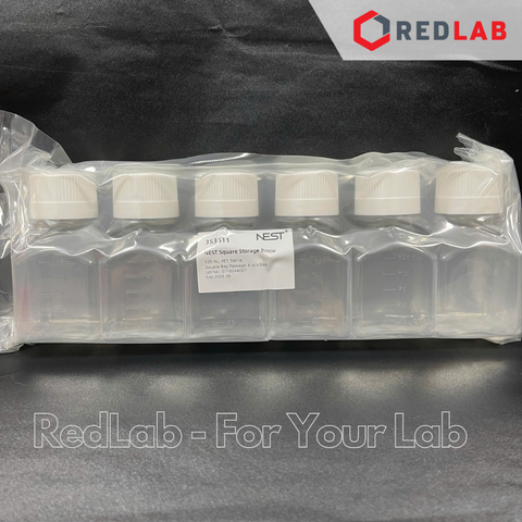 Chai nhựa PET dạng vuông NEST 60 125 250 500 ml, Bulk sterile gói 6 / 8 cái, chia vạch nổi trắng, có VAT