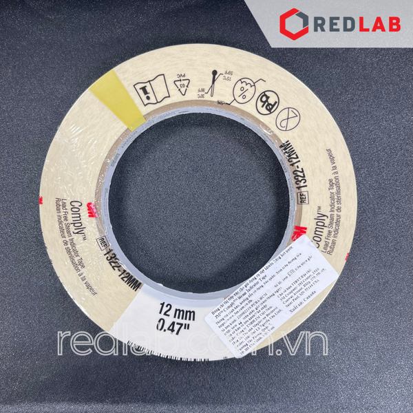 Băng keo nhiệt 3M 1322 cuộn 55 mét, khổ 12mm, 18mm, 24mm x 55m (giấy chỉ thị tiếp xúc cho tiệt trùng bằng hơi nước) có VAT