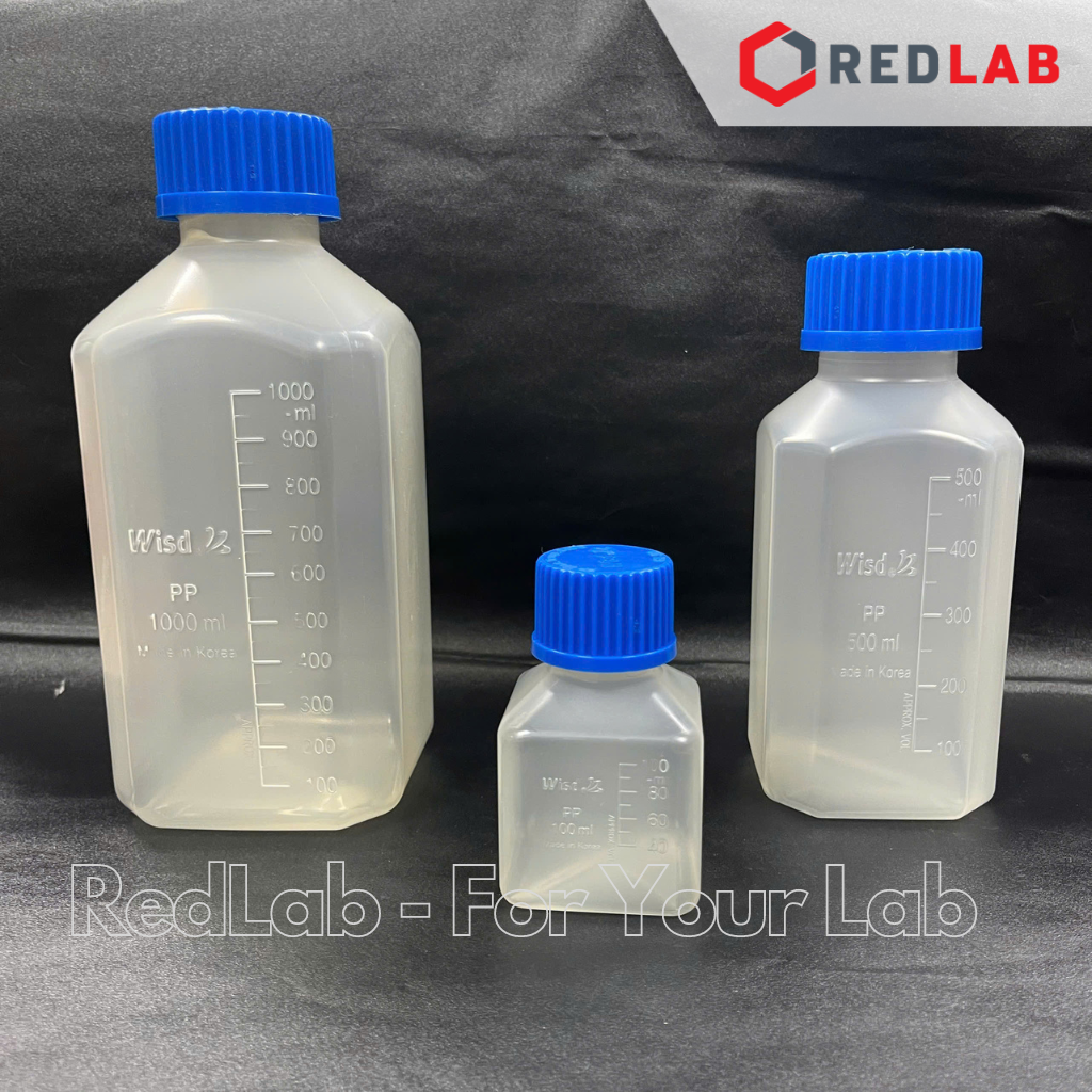 Chai nhựa PP trắng vuông WISD 100 250 500 1000 2000 ml – nắp vặn xanh GL32 GL 45, chịu nhiệt, vạch nổi, có VAT