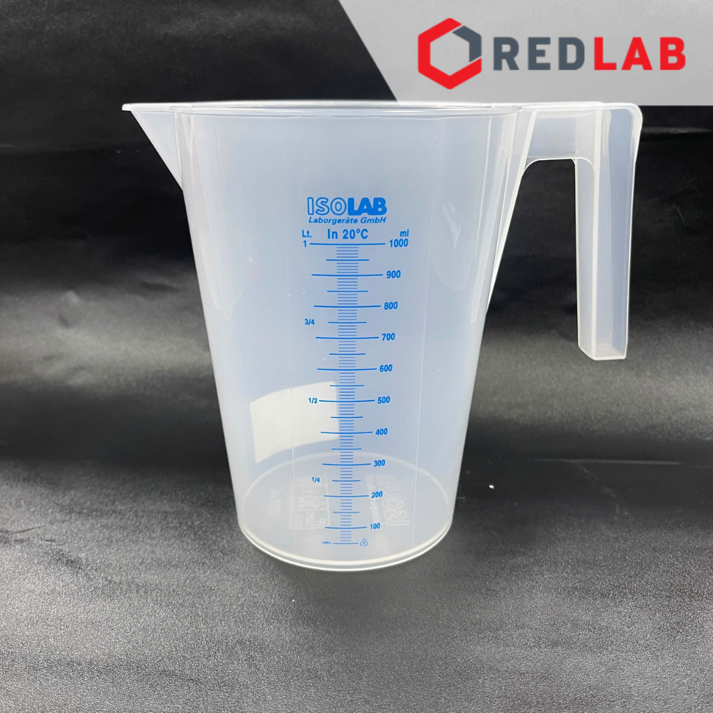 Ca nhựa PP có quai nửa vạch sơn xanh ISOLAB 100 250 500 1000 2000 ml, cốc đong hóa chất chịu nhiệt, có VAT