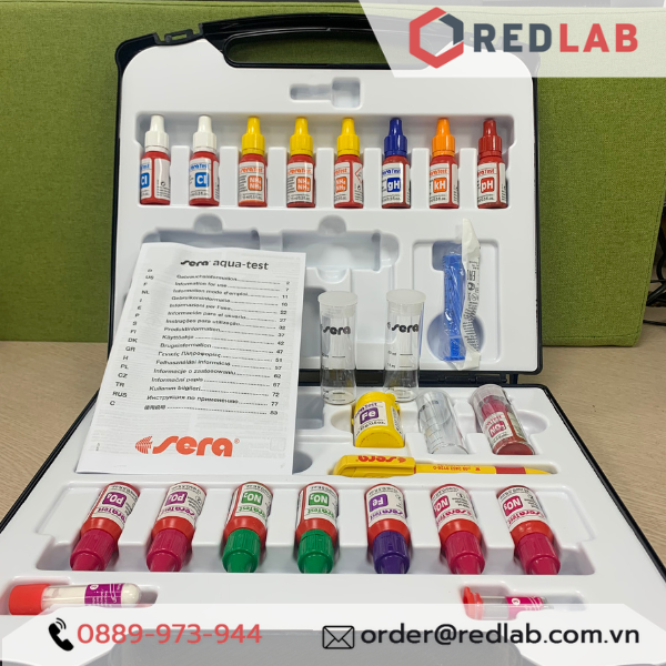 Test Sera – Trọn bộ test nhanh 9 chỉ tiêu kH, pH, NO2, NO3, PO4, Fe, NH3 / NH4, Cl, gH trong nước ao, hồ nuôi cá