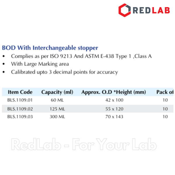 Chai BOD BIOHALL class A 60 125 300 1000 2000 ml, BOD Bottles, miệng loe nút nhám, có VAT