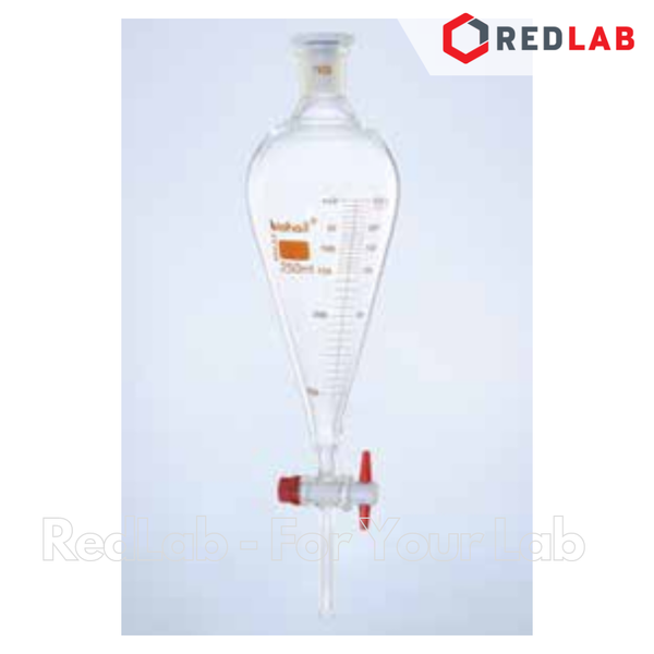 Phễu chiết quả lê BIOHALL khóa nhựa PTFE 50 100 250 500 1000 2000 ml, thủy tinh boro 3.3, vạch trắng, có VAT