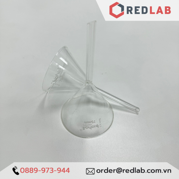 Phễu thuỷ tinh BIOHALL Class A Ø 25 35 50 55 65 70 75 100 120 125 150 mm, thuỷ tinh Boro 3.3, funnel thí nghiệm, có VAT