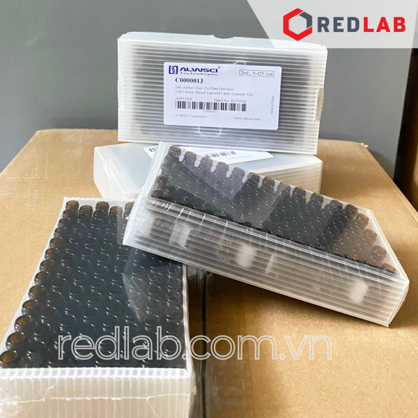[Hộp 100 cái] Chai vial trắng / nâu 2ml 9-425 ALWSCI có mark, ren vặn, dùng cho sắc ký HPLC (chưa gồm nắp), có VAT
