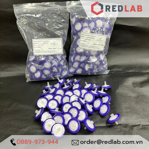 Đầu lọc Syringe Nylon đường kính 33mm, lỗ lọc 0.22µm và 0.45µm không tiệt trùng-Redlab