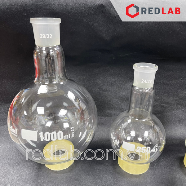 Bình cầu đáy tròn 1 cổ nhám BIOHALL 25 50 100 250 500 ml 1L 2L 3L 5L 10L 20L - 14/23 19/26 24/29 29/32 34/35 45/40 55/44, mark trắng, có VAT