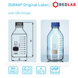 Chai trung tính trắng DURAN Class A 25 50 100 150 250 500 750 ml, 1 2 3.5 5 L nắp vặn PP xanh GL 25 32 45, có VAT