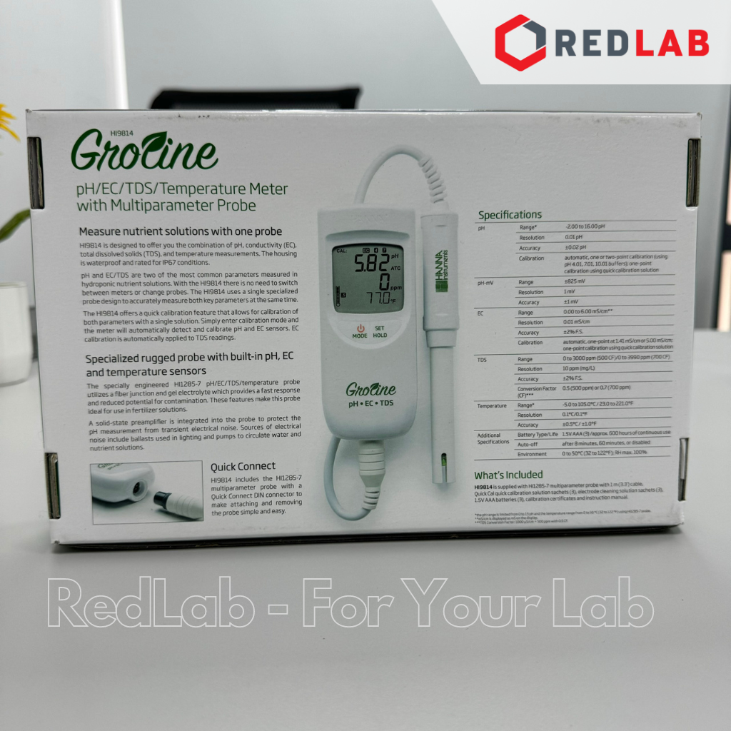 Máy Đo pH/EC/TDS/Nhiệt Độ Trong Thủy Canh GroLine Hanna HI9814, Có VAT