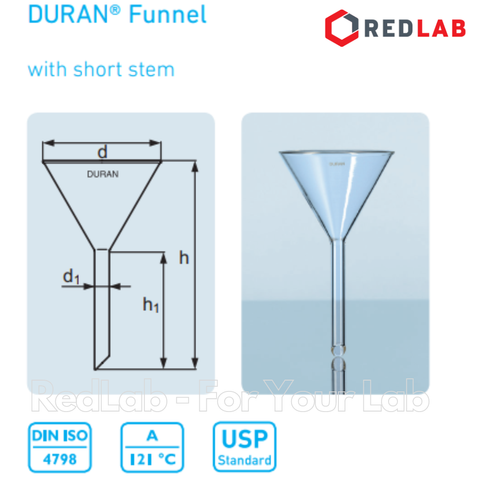 Phễu thủy tinh thí nghiệm DURAN Class A 55 70 80 100 120 mm, Glass Funnel, có VAT
