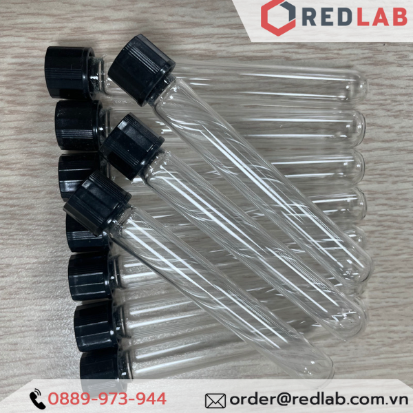 Ống nghiệm có nắp ONELAB Ø 13 16 18 20 25 mm, thuỷ tinh boro 3.3 chịu nhiệt, nắp vặn nhựa PP đen, có VAT