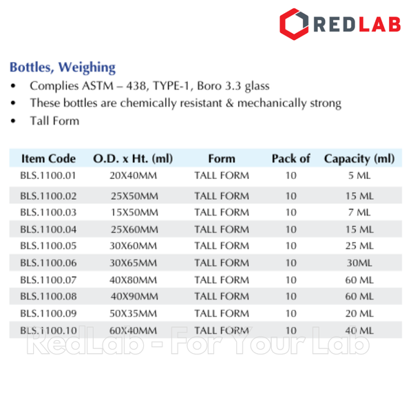 Chén cân Cao thành BIOHALL 20x40 25x50 15x50 25x60 30x60 30x65 40x80 40x90 50x35 60x40 mm, thủy tinh  boro 3.3, có VAT