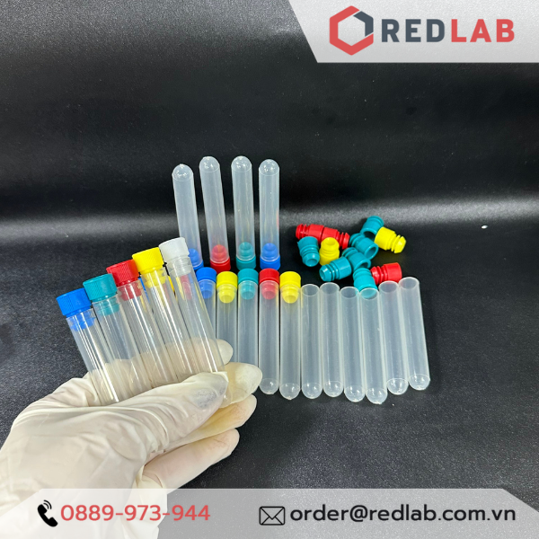 Ống nghiệm nhựa PP có nút ISOLAB 12x75mm, 16x100mm đáy tròn, có VAT