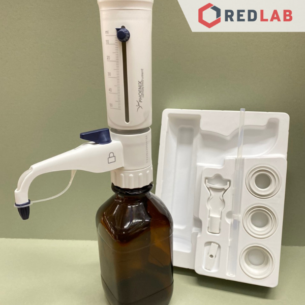 Dispenser mate pro PHOENIX Instrument 0.5-5, 1-10, 2.5-25, 5-50, 10-100 ml hấp tiệt trùng 121°C, kháng hóa chất, có VAT