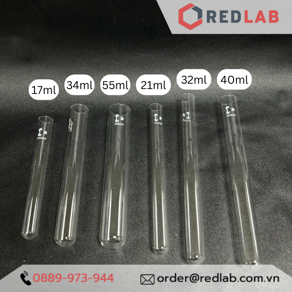 Ống nghiệm không vành (in logo) DURAN 12x100 16x130 16x160 18x180 20x150 20x180 25x150 mm, thủy tinh soda-lime, có VAT