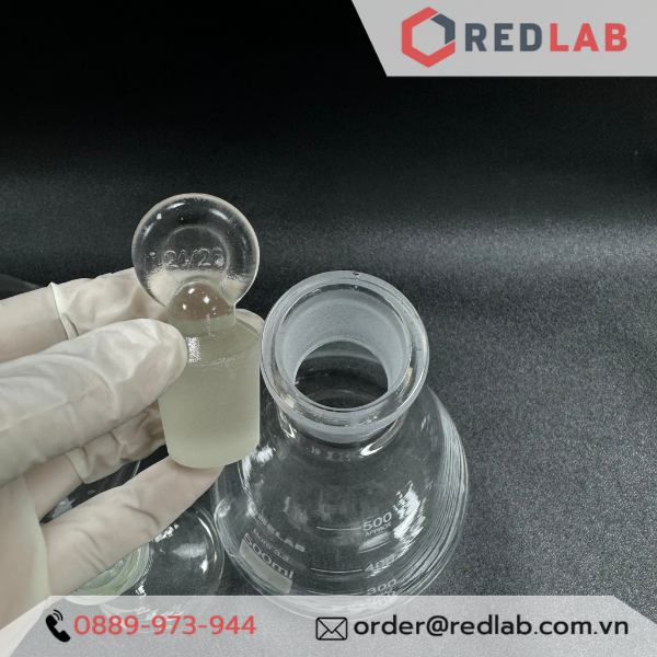 Bình tam giác có nút ONELAB 50 100 250 500 1000ml, erlen cổ nhám, nắp mài thuỷ tinh, đựng mẫu thí nghiệm, có VAT