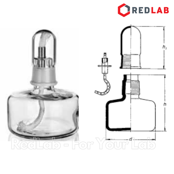 Đèn cồn thuỷ tinh SIMAX 100ml, nút đậy nhám thuỷ tinh, alcohol lamp, có VAT