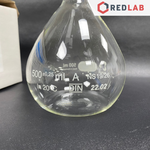 Bình định mức trắng DURAN Class A 10 20 25 50 100 200 250 500 1000 2000 ml, nút nhựa, Volumetric flask, có VAT
