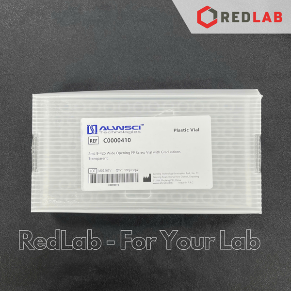 [Hộp 100 cái] Chai vial nhựa PP trắng 2ml 9-425 ALWSCI C0000410 có vạch, ren vặn, cho sắc ký HPLC (chưa gồm nắp) có VAT