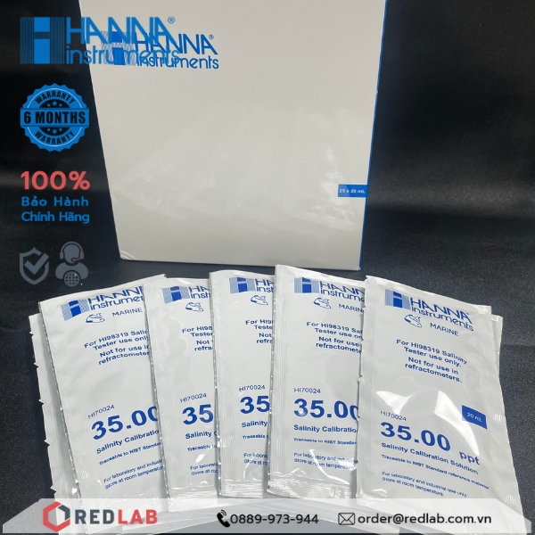 Dung dịch hiệu chuẩn độ mặn (NaCl) dạng gói 20ml Hanna HI70024, giá tốt, có VAT