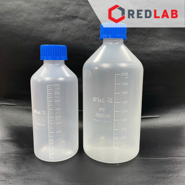 Chai nhựa PP trắng miệng rộng WISD 100 250 500 1000 2000 ml - nắp vặn xanh GL32 GL 45, chịu nhiệt, vạch nổi, có VAT