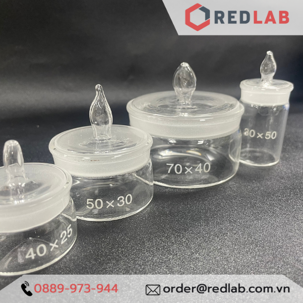 Chén cân thuỷ tinh ONELAB 25×25 25×40 30×50 40×25 50×30 60×30 70×25 70×40 mm, nắp mài nhám, có VAT
