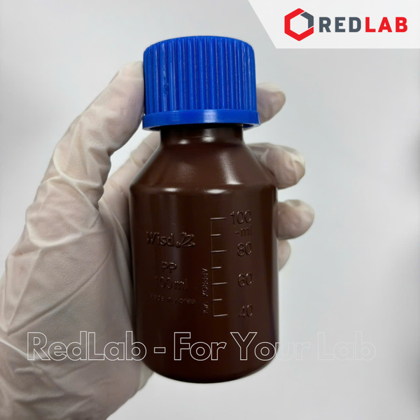 Chai nhựa PP nâu miệng rộng WISD 100 250 500 1000 2000 ml - nắp vặn xanh GL32 GL 45, chịu nhiệt, vạch nổi, có VAT