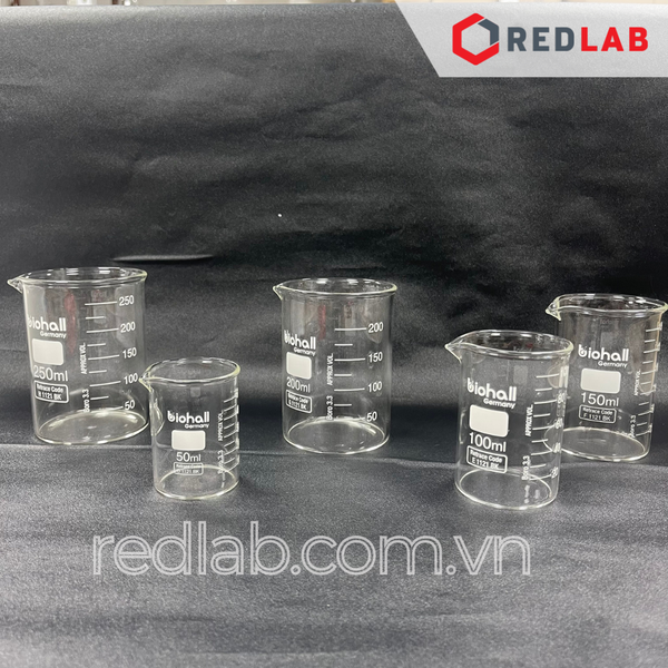 Cốc đốt thuỷ tinh Thấp thành BIOHALL 5 10 25 50 100 150 200 250 400 500 600 800 1000 ml 2L 3L 5L 10L, beaker có mỏ chịu nhiệt, có VAT