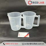 Ca nhựa PP có quai vạch nổi trắng ONELAB 100 250 500 1000 2000 3000 5000 ml, cốc đong thí nghiệm, chịu nhiệt, có VAT